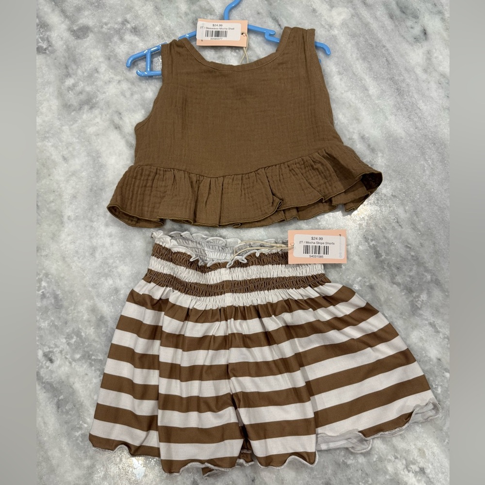 Chic Brown Striped Kids Shorts & Muslin Brown top set